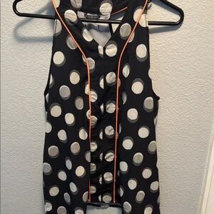 Oiselle Black and White Polka Dot Sleeveless Blouse.